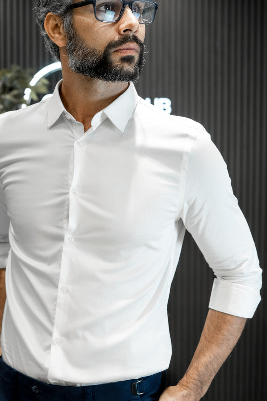 Camisa social manga longa algodão egípcio Branca.
