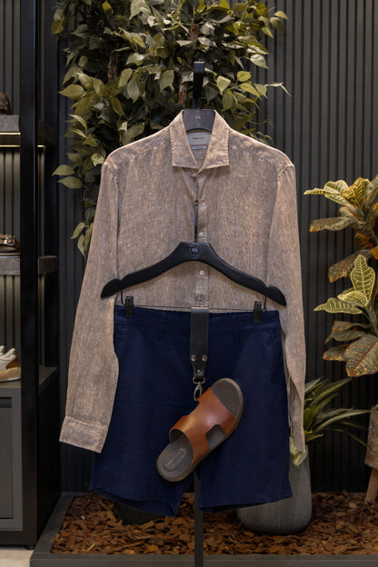 Camisa 100% Linho Marrom.