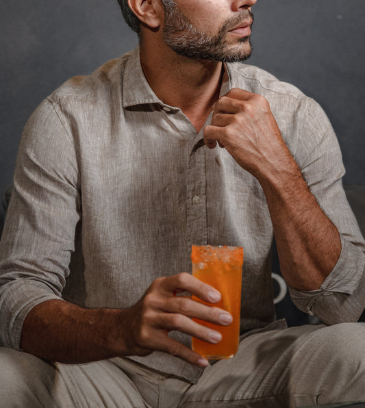 Camisa 100% Linho Marrom.